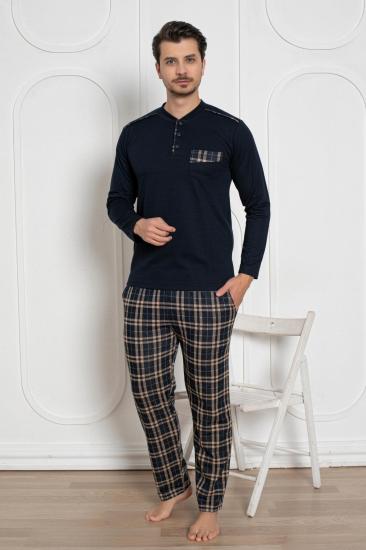 Erkek Pijama Takımı - Lacivert Kışlık Şardonlu Jakarlı Kumaş 1211UK
