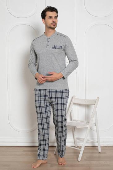 Erkek Pijama Takımı - Gri Kışlık Şardonlu Jakarlı Kumaş 1211UK