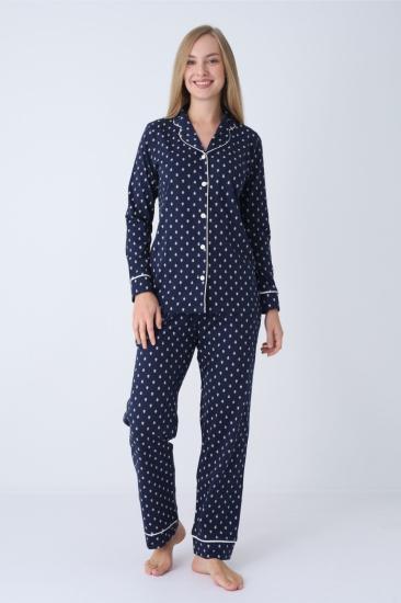Kadın Pijama Takımı - Önden Düğmeli Uzun Kollu Penye 2927UY