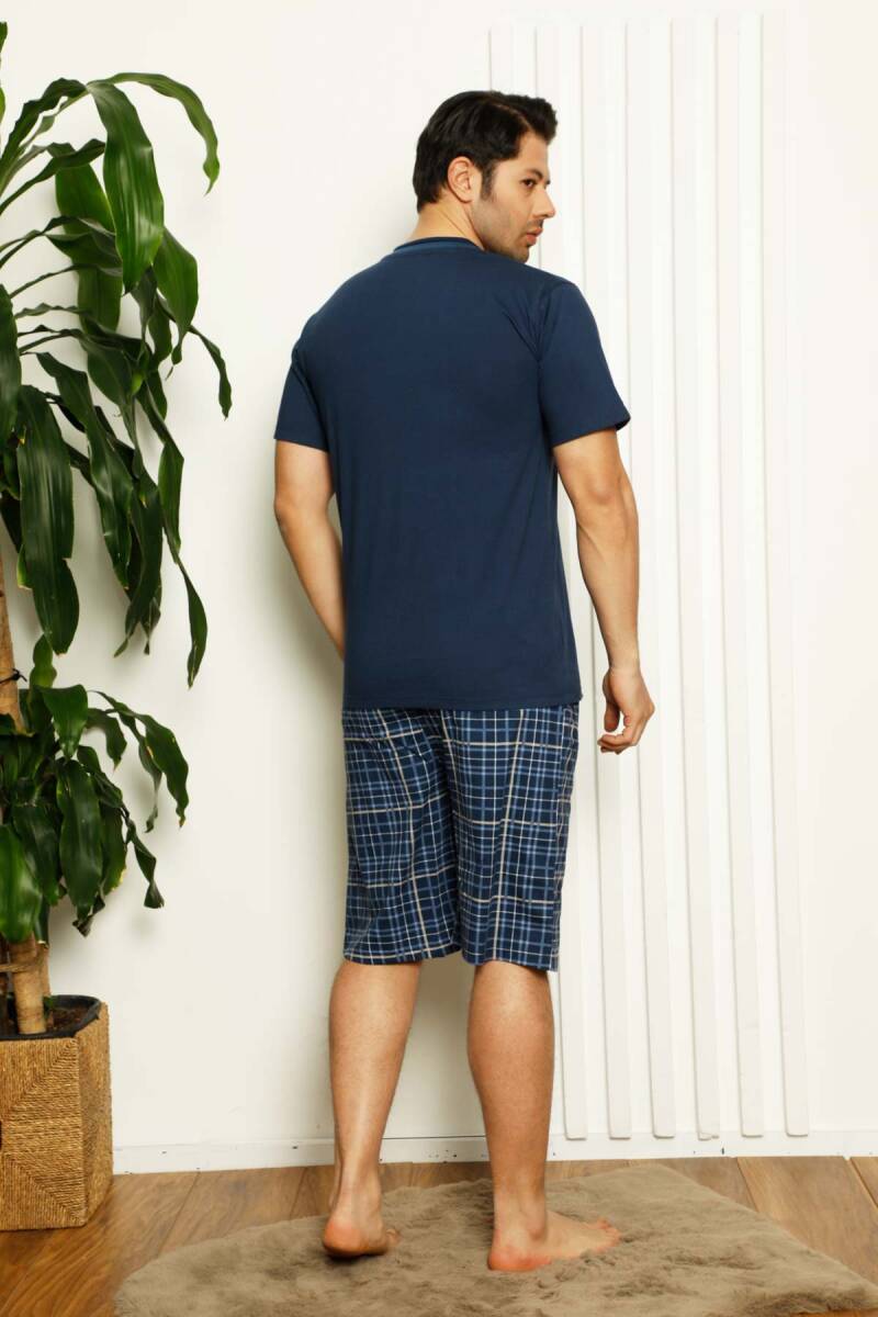 İndigo Ekoseli Şortlu Erkek Pijama Takımı 1167ŞT