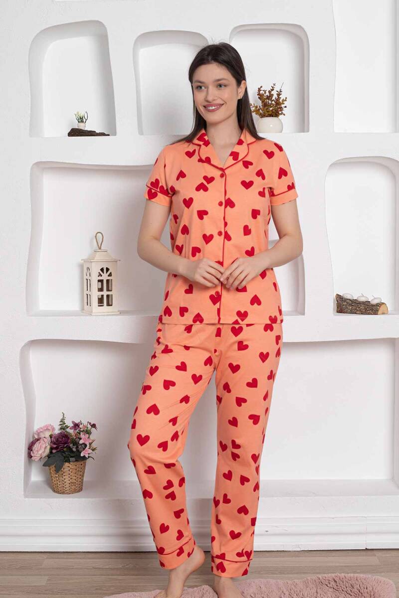 Önden%20Düğmeli%20Kadın%20Pijama%20Takımı%20-%20Somon%20Kalp%20desenli%20Penye%202783KY
