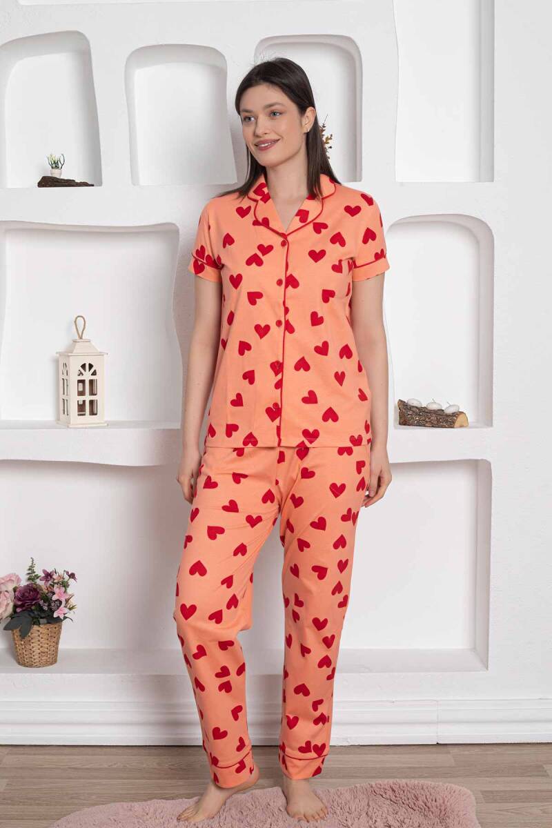 Önden%20Düğmeli%20Kadın%20Pijama%20Takımı%20-%20Somon%20Kalp%20desenli%20Penye%202783KY