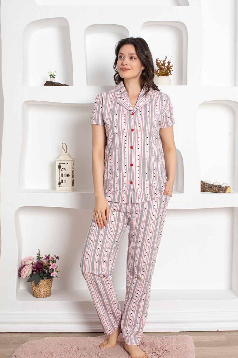 Çizgili Kısa Kollu Gömlek Pijama Takımı 2781KY