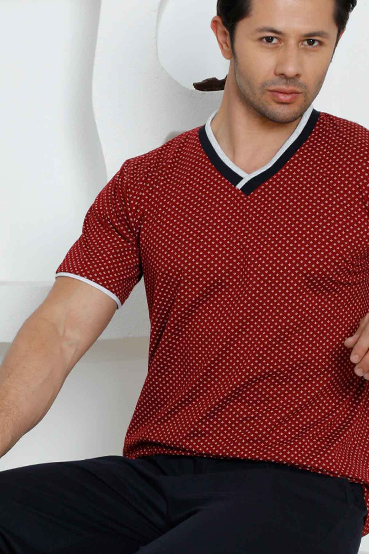 Bordo Kısa Kollu Erkek Pijama Takımı 1199KY
