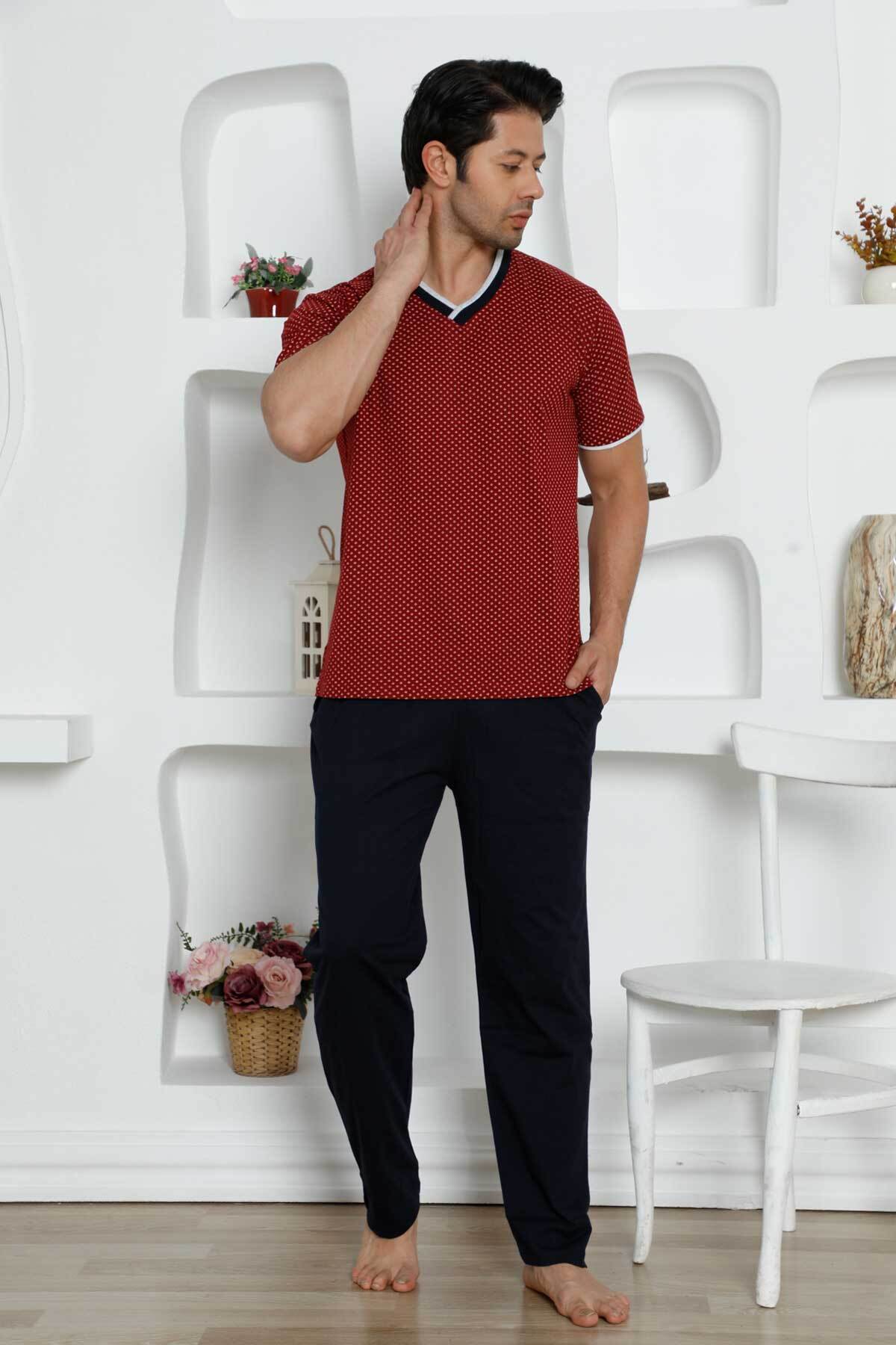 Bordo Kısa Kollu Erkek Pijama Takımı 1199KY
