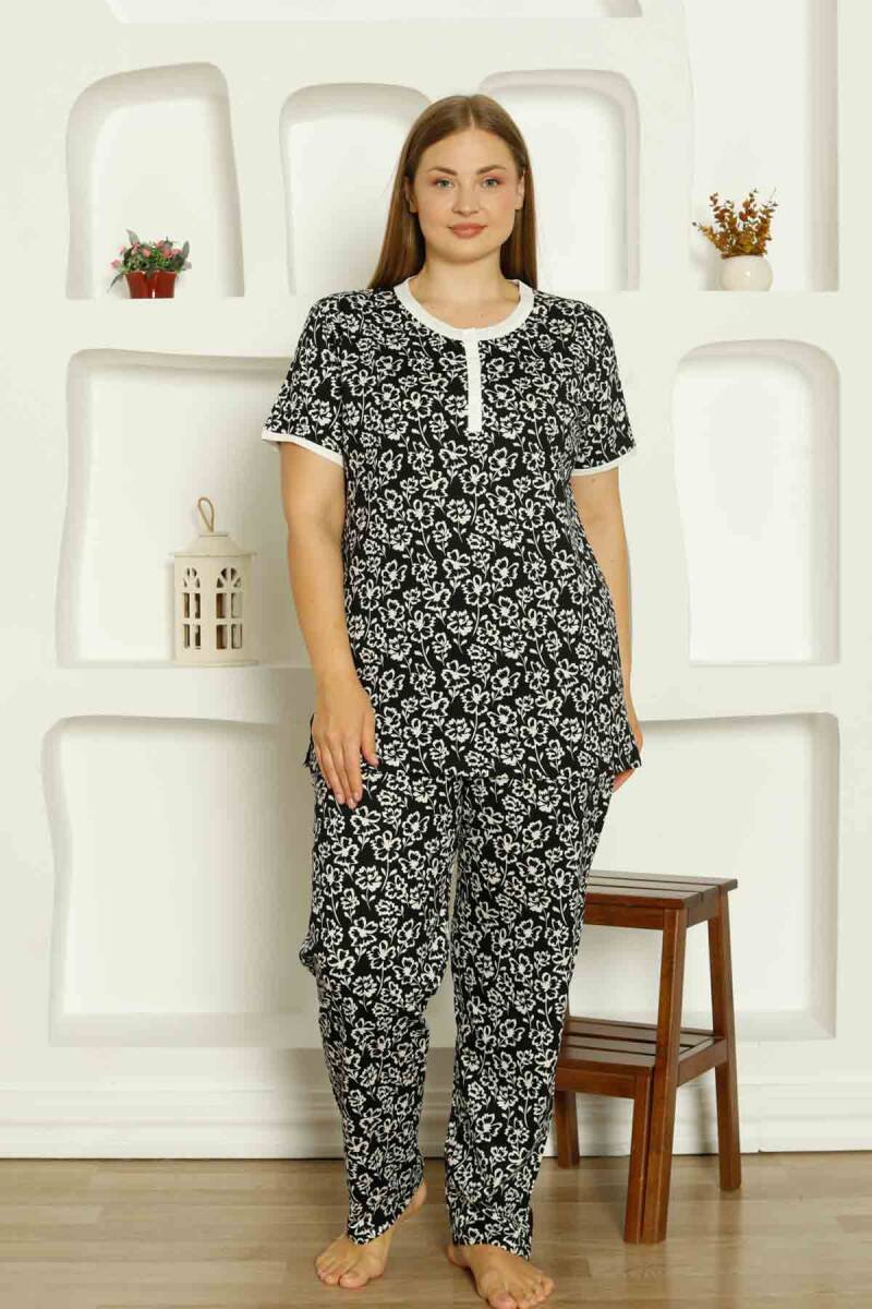 Siyah%20Çiçek%20Desenli%20Büyük%20Beden%20Bayan%20Pijama%20Takımı%202794KYB