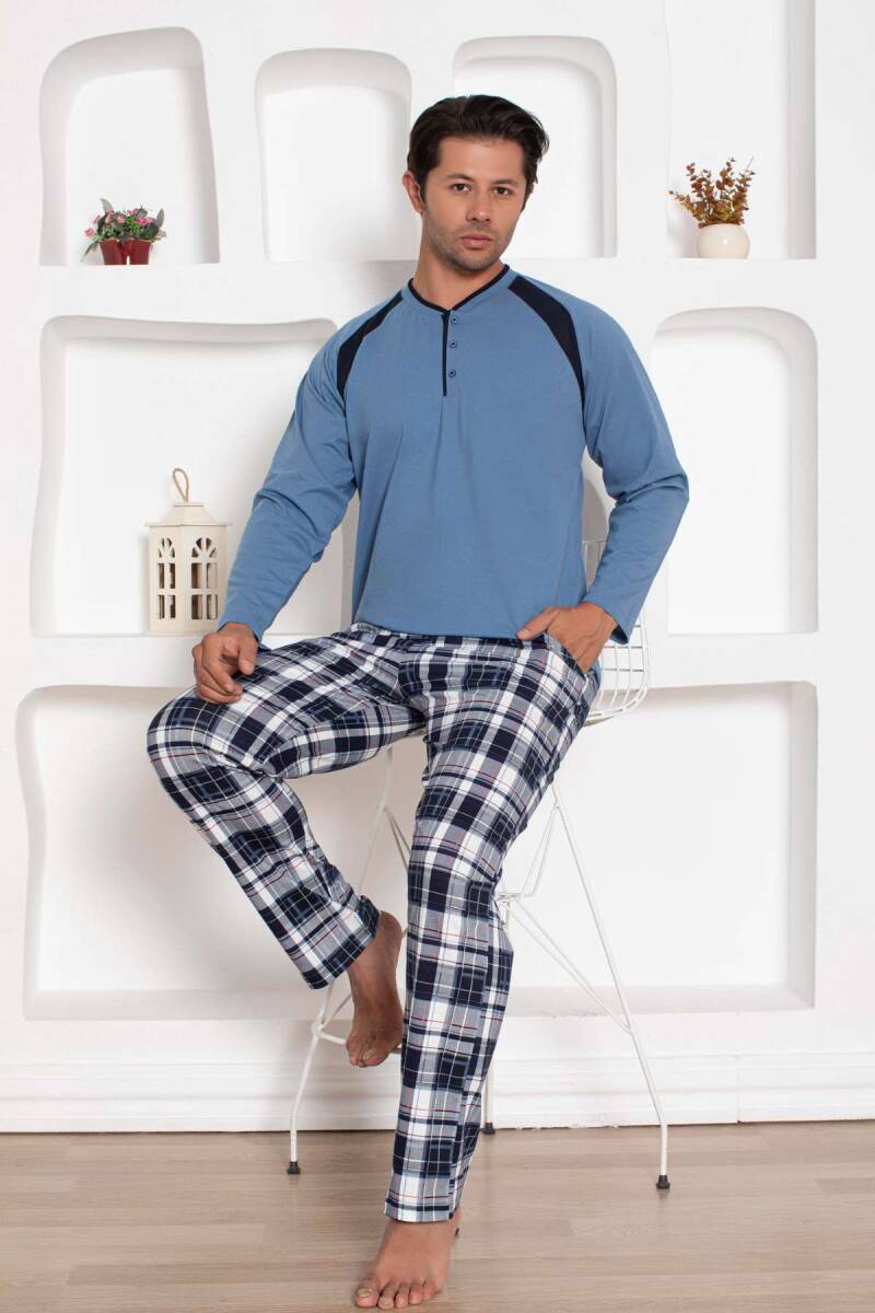İndigo  Kareli Uzun Kollu Erkek Pijama Takımı 1206UY