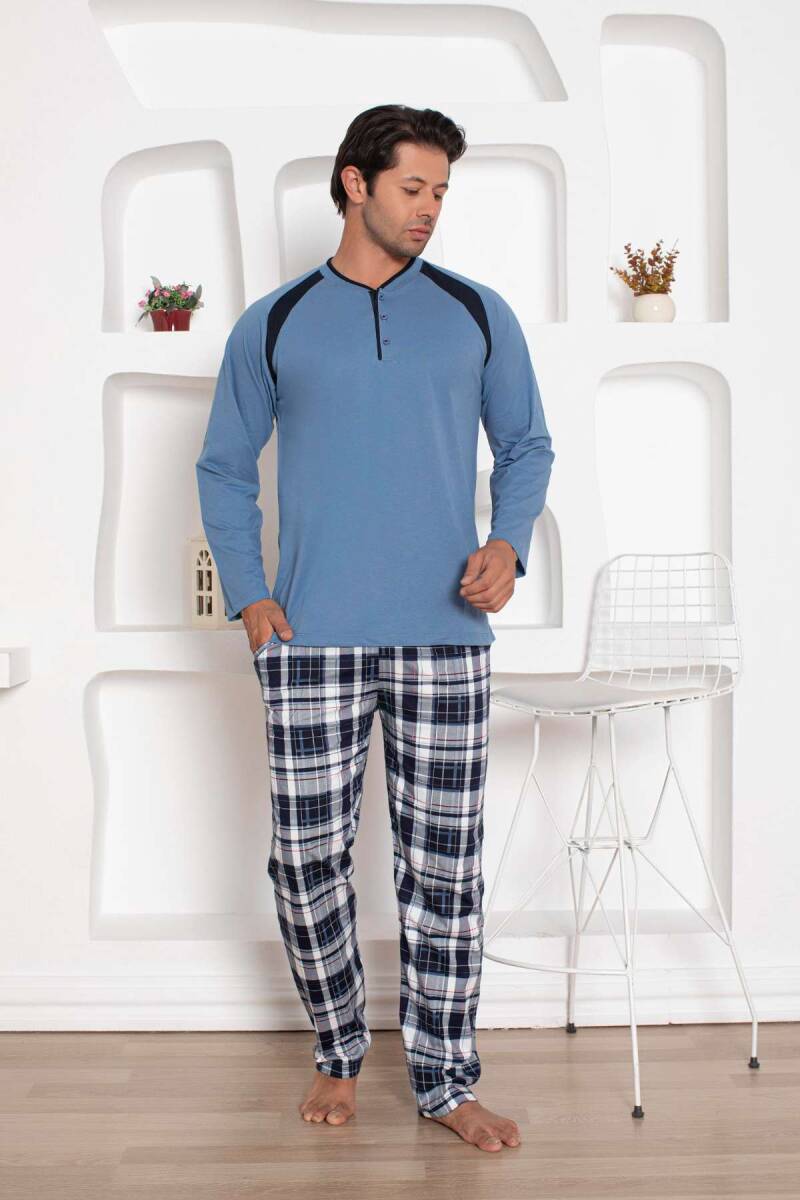 İndigo  Kareli Uzun Kollu Erkek Pijama Takımı 1206UY