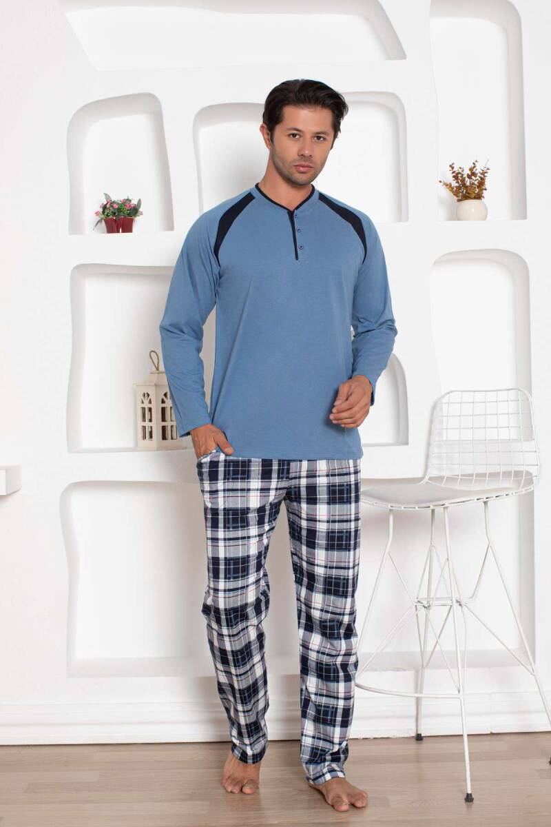 İndigo  Kareli Uzun Kollu Erkek Pijama Takımı 1206UY