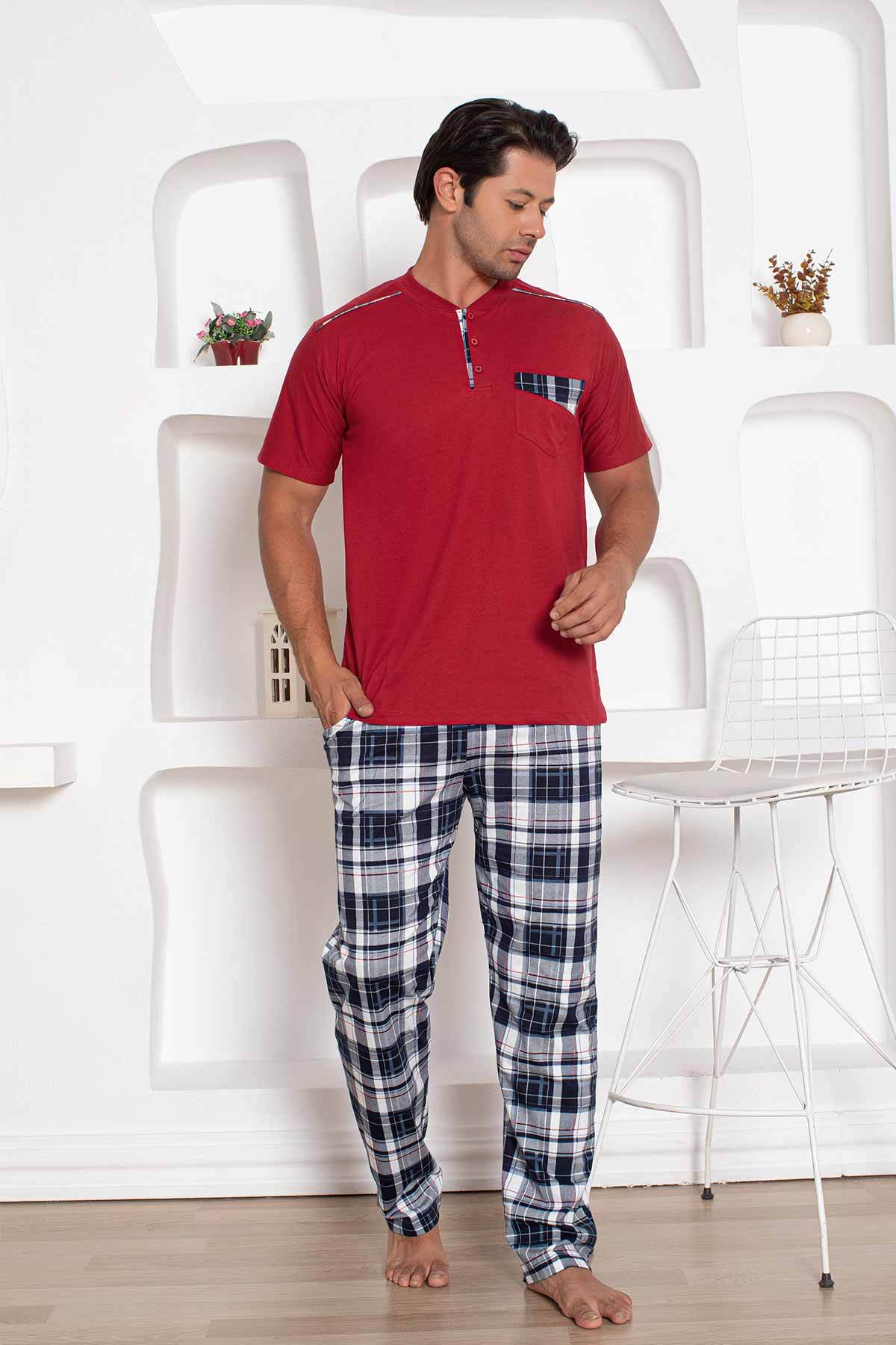 Bordo Kareli Uzun Kollu Erkek Pijama Takımı 1207KY
