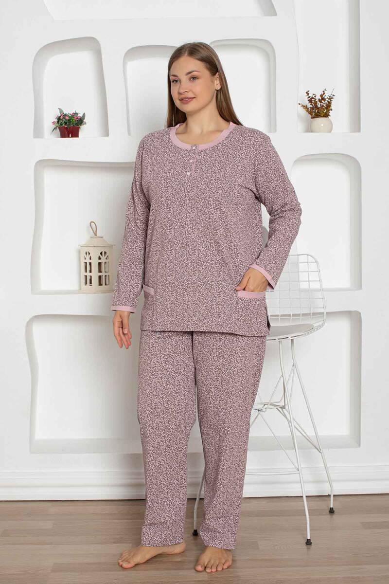 Kahverengi Cepli Büyük Beden Bayan Pijama Takımı 2798UYB