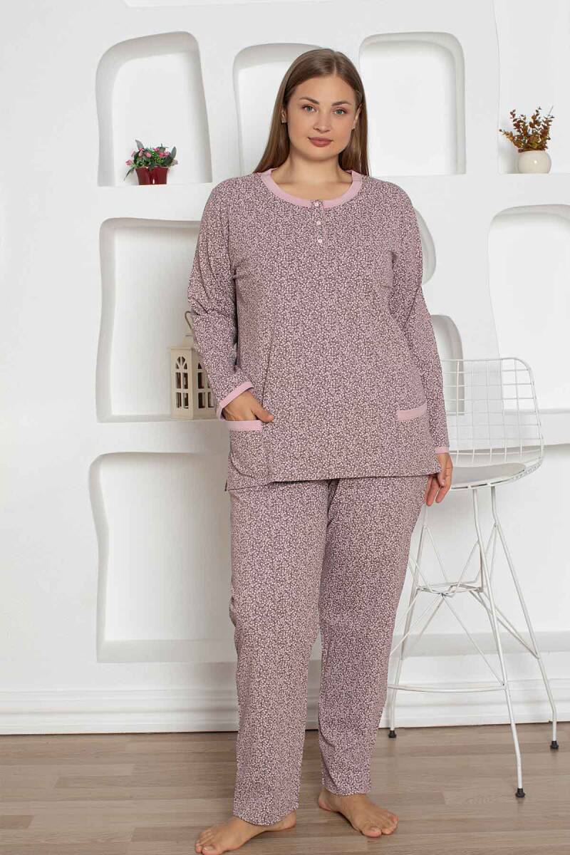 Kahverengi Cepli Büyük Beden Bayan Pijama Takımı 2798UYB