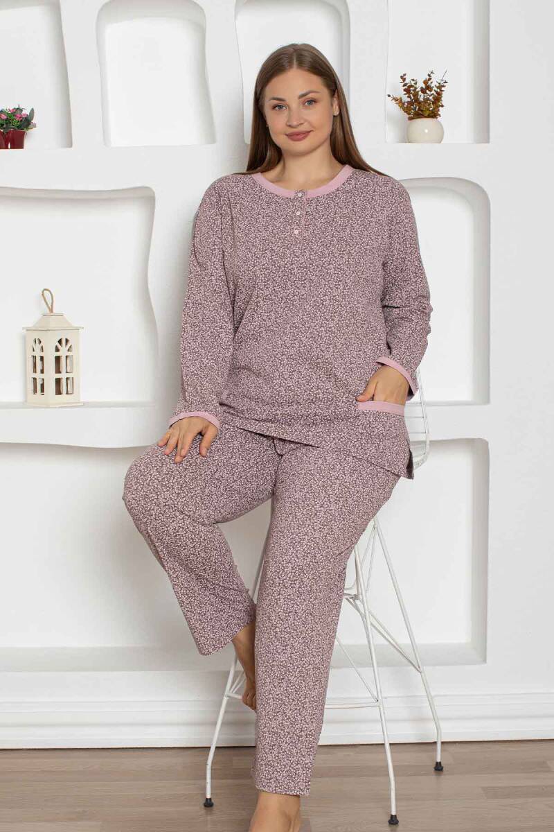 Kahverengi Cepli Büyük Beden Bayan Pijama Takımı 2798UYB