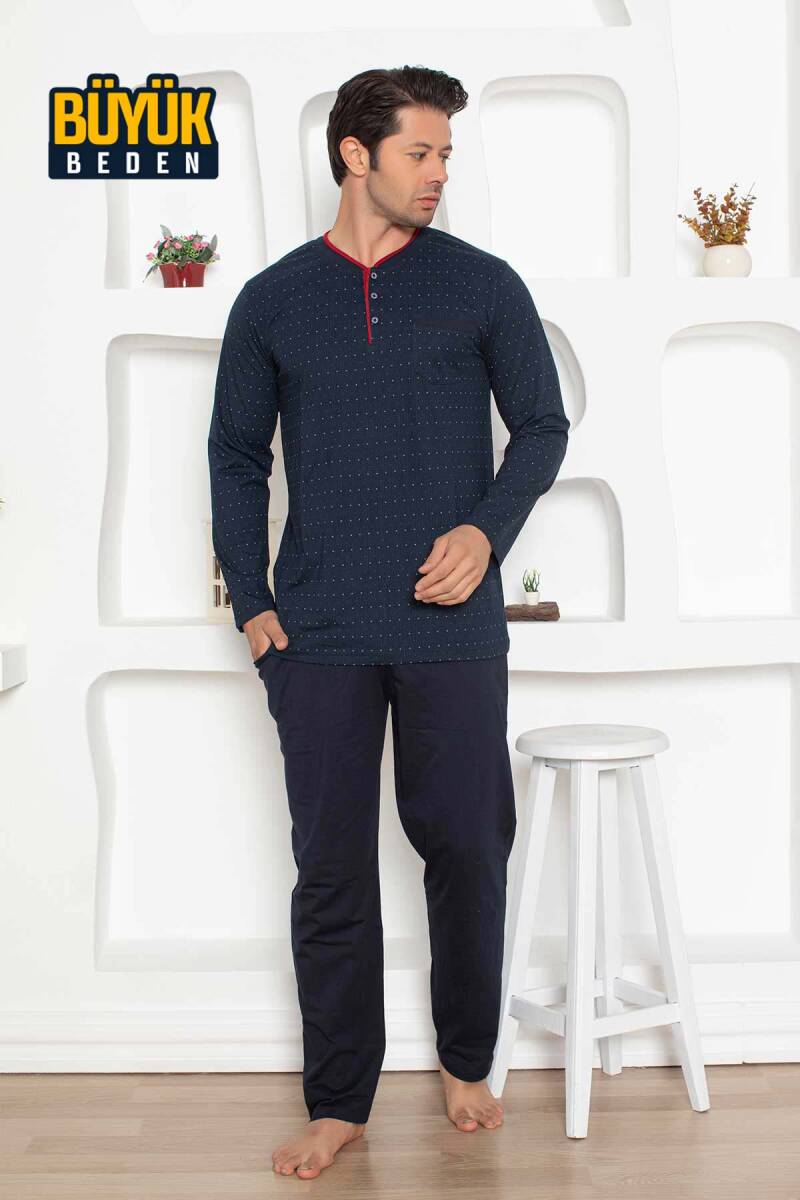Büyük beden Erkek Pijama Takımı - Lacivert Renk Uzun Kollu Penye 1204UYB
