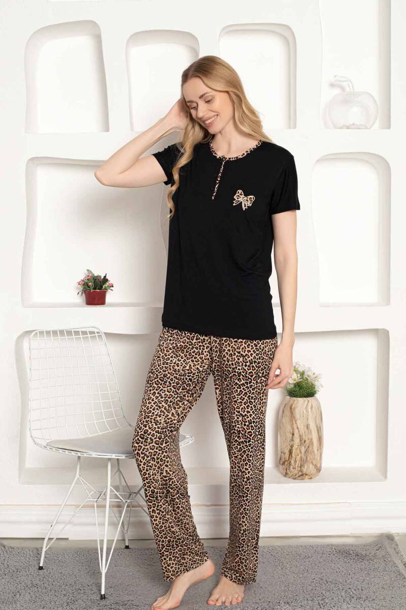 Leopar%20desenli%20Kadın%20Pijama%20Takımı%20-%20Fiyonk%20Nakışlı%20Likralı%202805KY