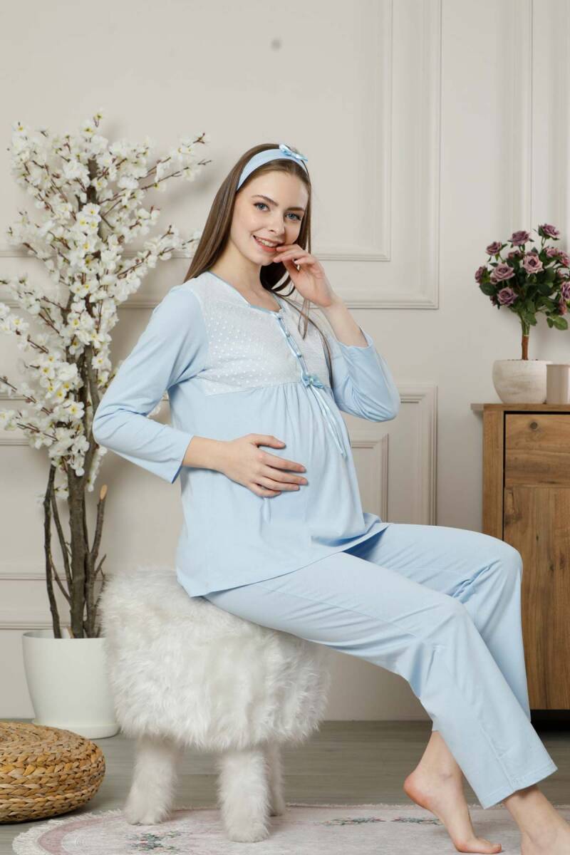 Hamile%20Lohusa%20Pijama%20Takımı%20-%20Mavi%20Dantel%20Detaylı%20Saç%20Bantlı%20Uzun%20Kollu%202378
