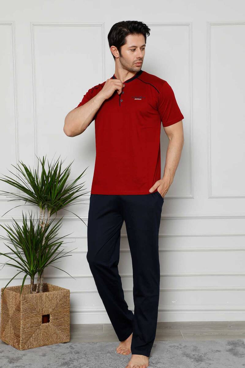 Erkek%20Pijama%20Takımı%20-%20Bordo%20Arma%20Nakışlı%20Likralı%20Kısa%20Kollu%20Penye%201129KY
