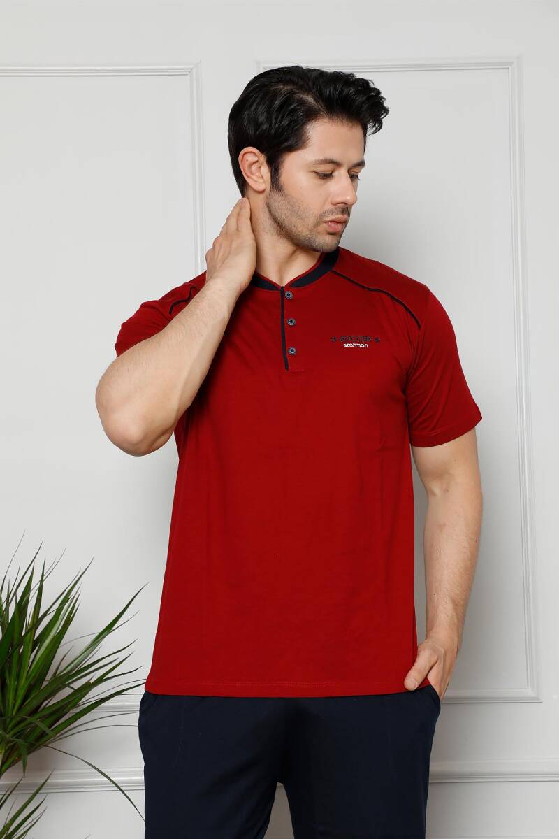 Erkek%20Pijama%20Takımı%20-%20Bordo%20Arma%20Nakışlı%20Likralı%20Kısa%20Kollu%20Penye%201129KY