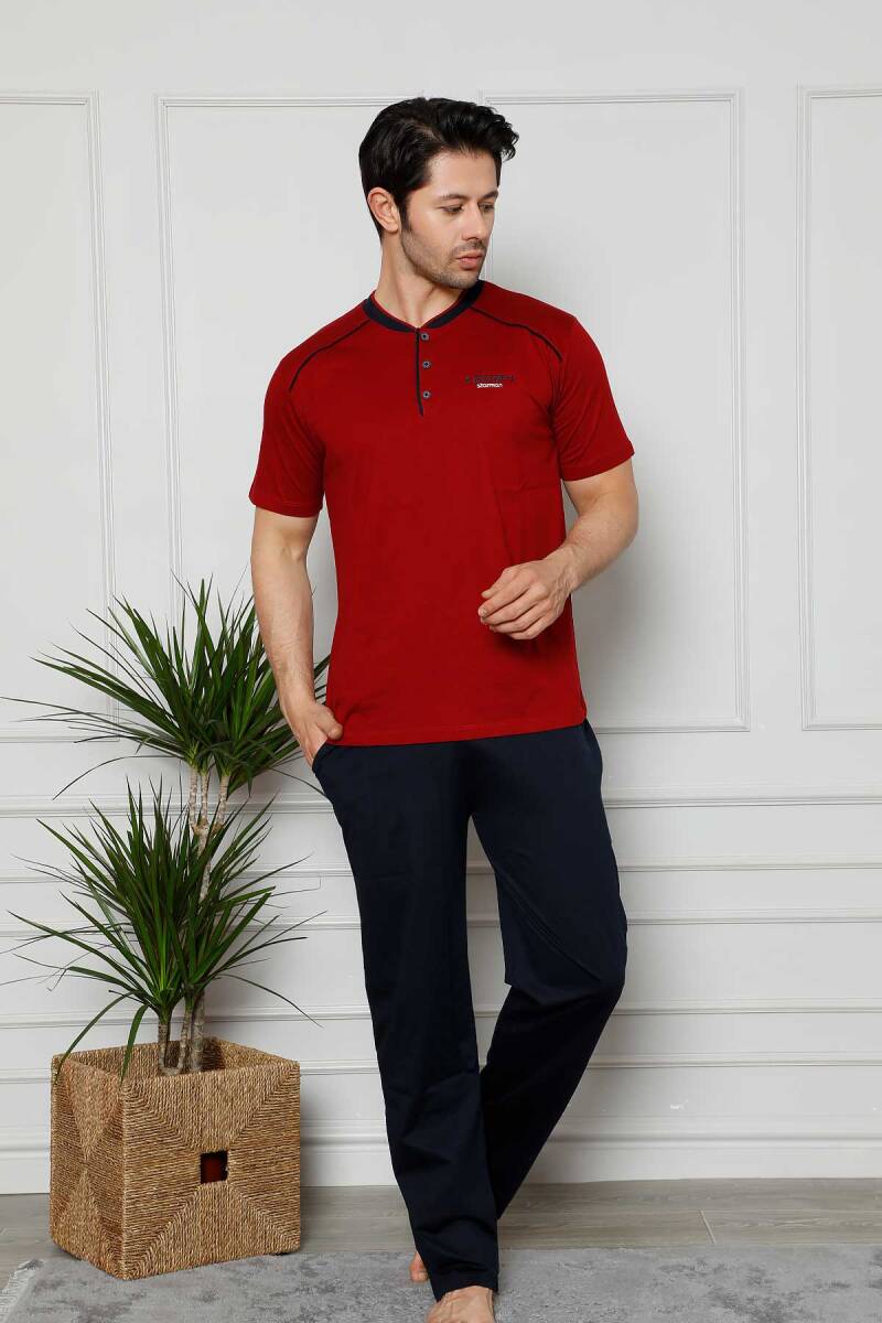 Erkek%20Pijama%20Takımı%20-%20Bordo%20Arma%20Nakışlı%20Likralı%20Kısa%20Kollu%20Penye%201129KY