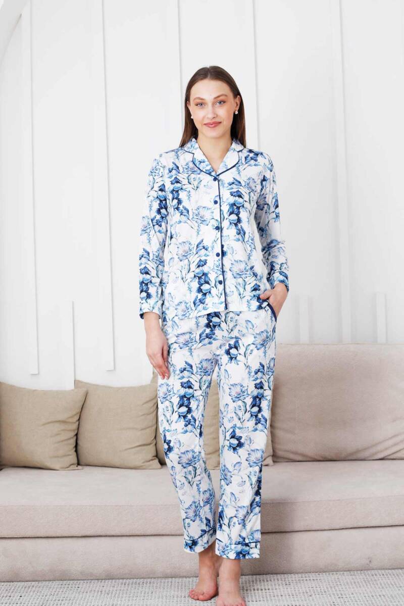 Çiçek%20Desenli%20Kadın%20Pijama%20Takımı%20-%20Boydan%20Düğmeli%20Likralı%20Viskon%20%202836UY