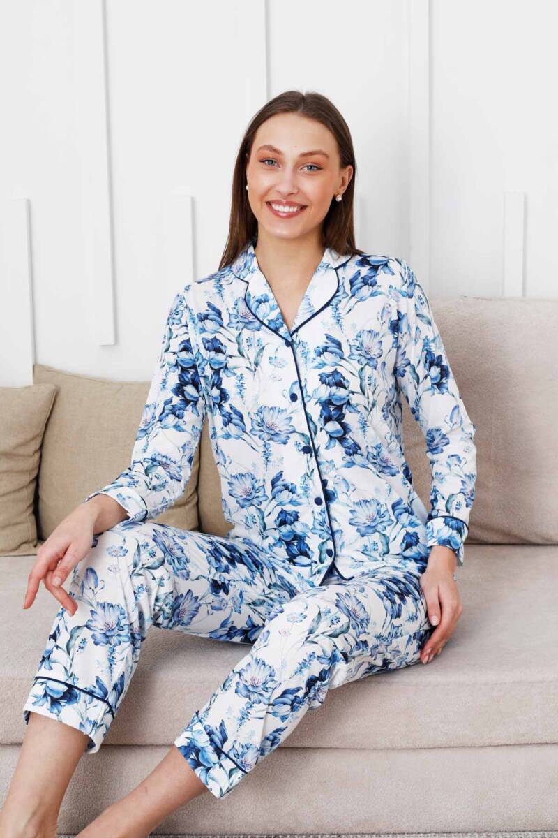 Çiçek%20Desenli%20Kadın%20Pijama%20Takımı%20-%20Boydan%20Düğmeli%20Likralı%20Viskon%20%202836UY