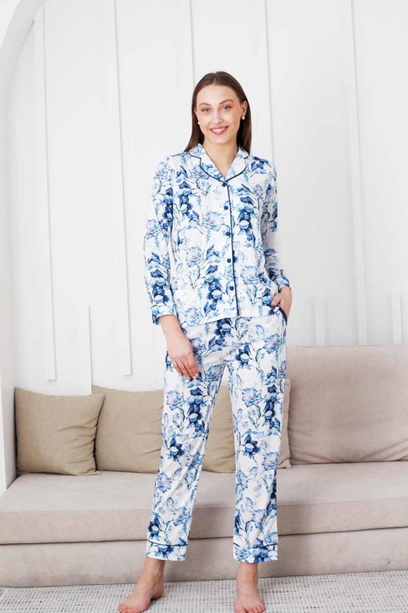 Çiçek%20Desenli%20Kadın%20Pijama%20Takımı%20-%20Boydan%20Düğmeli%20Likralı%20Viskon%20%202836UY