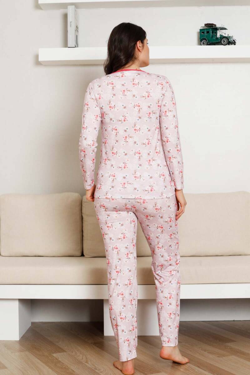 Çiçek%20Desenli%20Kadın%20Pijama%20Takımı%20-%203%20Düğmeli%20Uzun%20Kol%20Likralı%20Viskon%20%202845UY