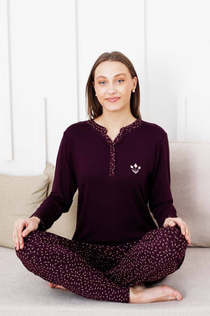 Nakışlı%20Kadın%20Pijama%20Takımı%20-%203%20Düğmeli%20Uzun%20Kol%20Likralı%20Bambu%20Viskon%20%202838UY