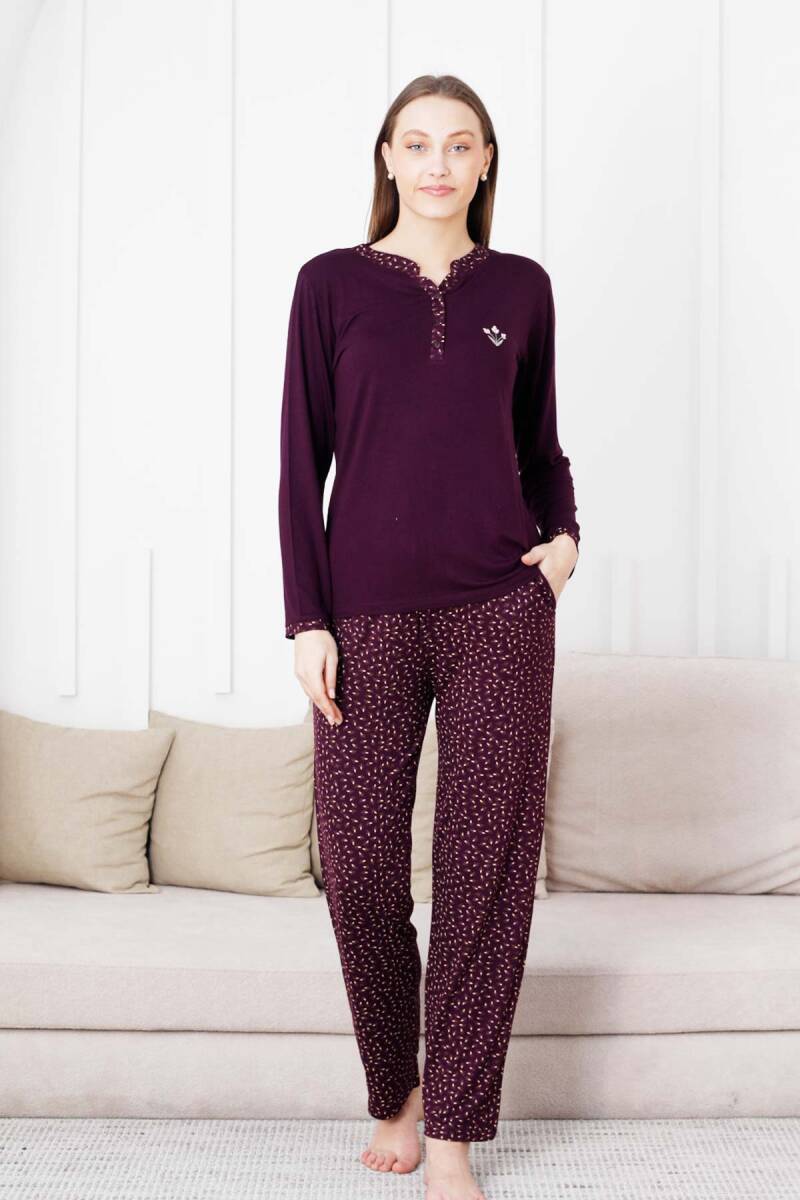 Nakışlı%20Kadın%20Pijama%20Takımı%20-%203%20Düğmeli%20Uzun%20Kol%20Likralı%20Bambu%20Viskon%20%202838UY