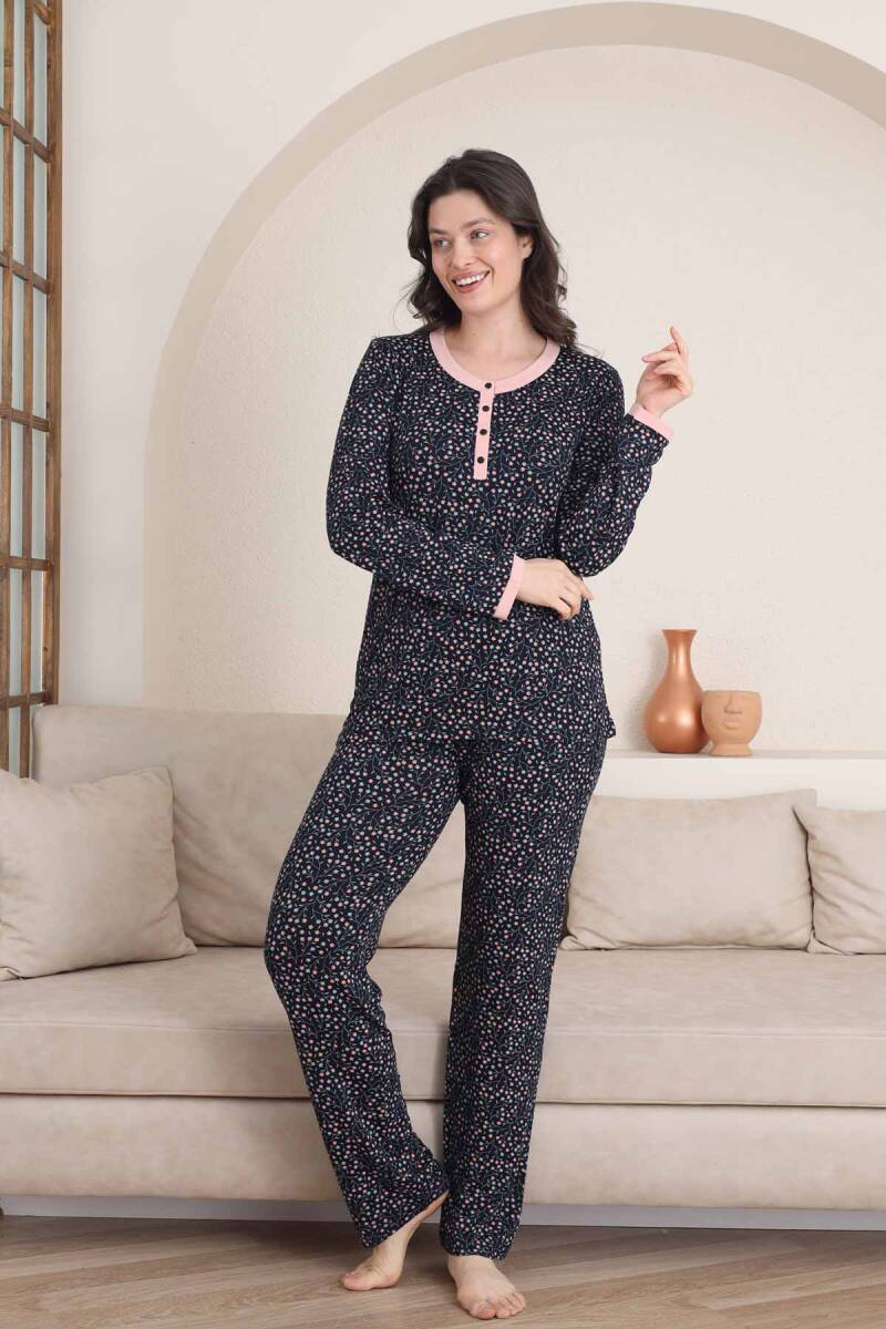 Çiçek%20Desenli%20Kadın%20Pijama%20Takımı%20-%203%20Düğmeli%20Uzun%20Kol%20Likralı%20Viskon%20%202839UY