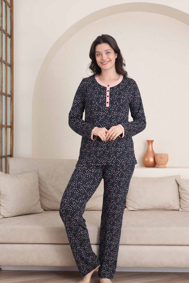 Çiçek%20Desenli%20Kadın%20Pijama%20Takımı%20-%203%20Düğmeli%20Uzun%20Kol%20Likralı%20Viskon%20%202839UY