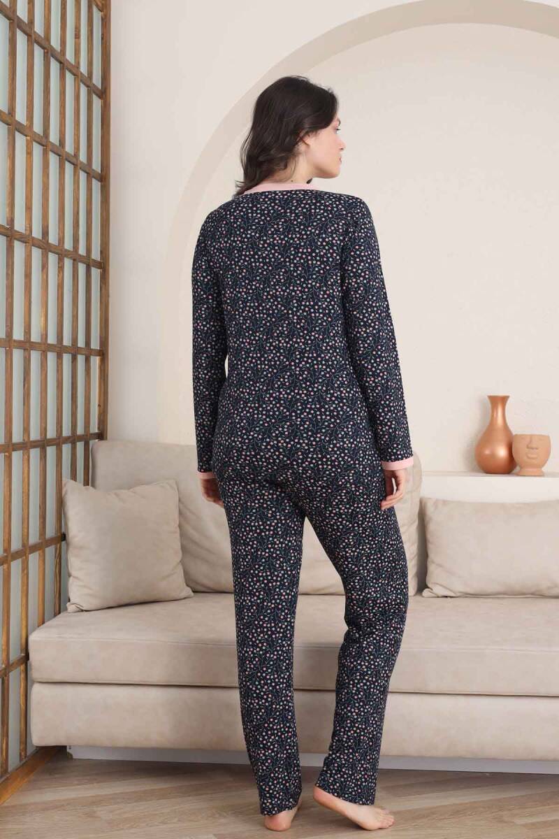 Çiçek%20Desenli%20Kadın%20Pijama%20Takımı%20-%203%20Düğmeli%20Uzun%20Kol%20Likralı%20Viskon%20%202839UY