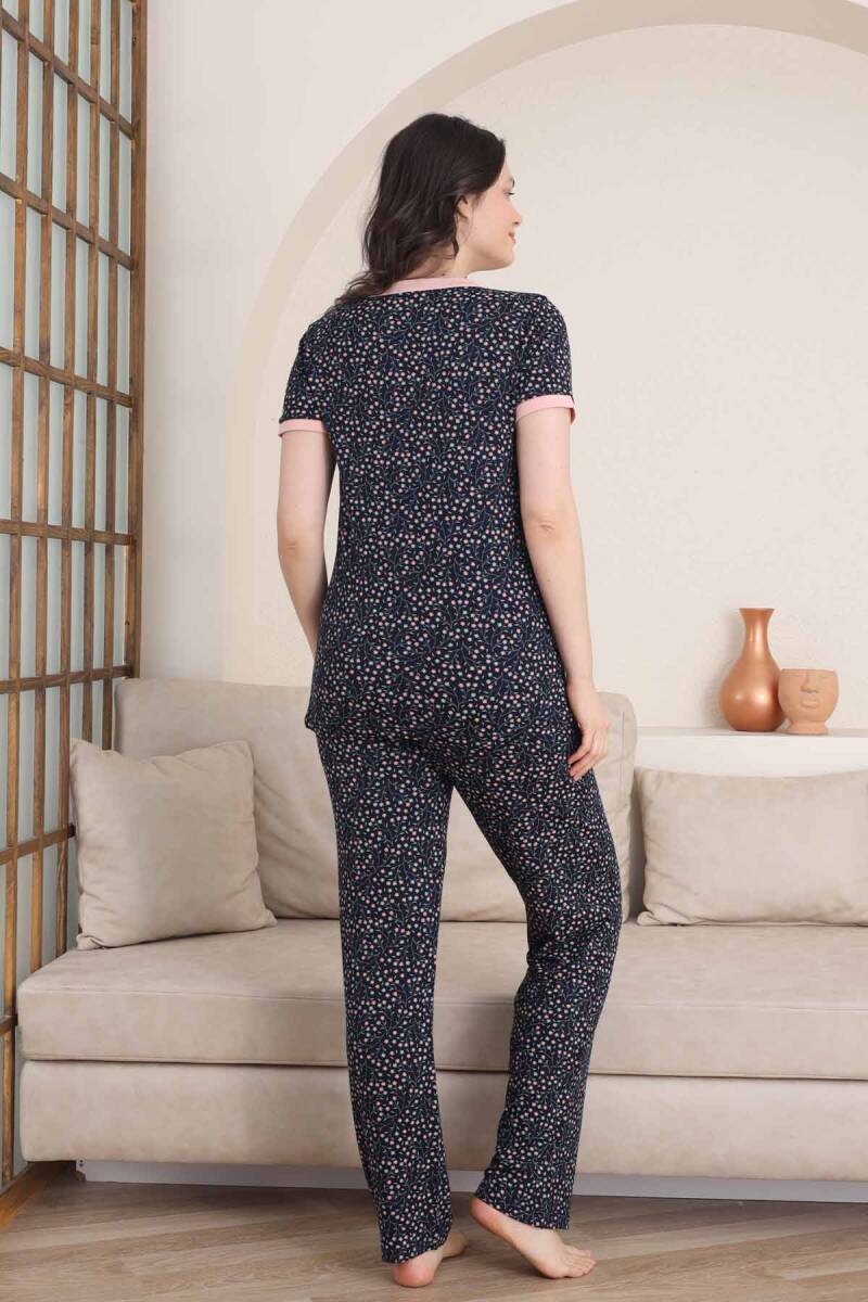 Çiçek%20Desenli%20Kadın%20Pijama%20Takımı%20-%203%20Düğmeli%20Kısa%20Kol%20Likralı%20Viskon%20%202839KY