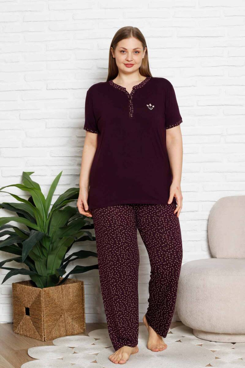 Nakışlı%20Kadın%20Pijama%20Takımı%20-%20Büyük%20Beden%20Kısa%20Kol%20Likralı%20Bambu%20Viskon%20%202838KYB