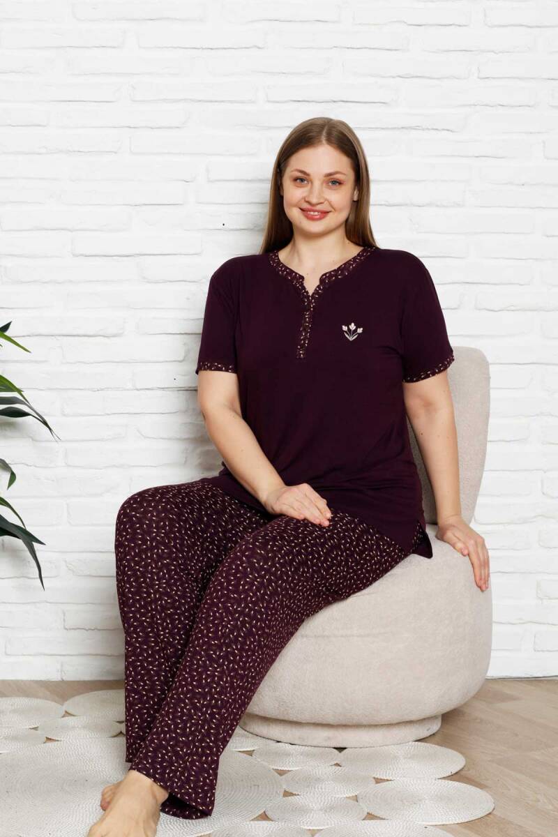 Nakışlı%20Kadın%20Pijama%20Takımı%20-%20Büyük%20Beden%20Kısa%20Kol%20Likralı%20Bambu%20Viskon%20%202838KYB
