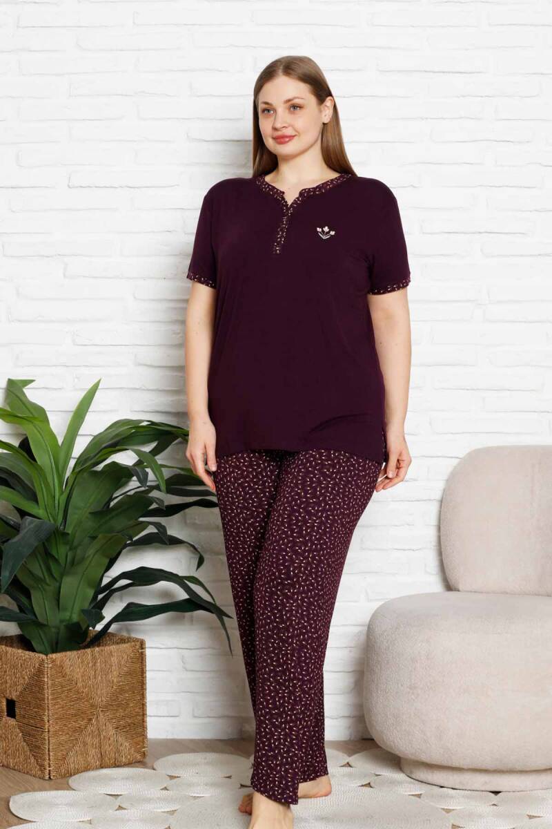 Nakışlı%20Kadın%20Pijama%20Takımı%20-%20Büyük%20Beden%20Kısa%20Kol%20Likralı%20Bambu%20Viskon%20%202838KYB