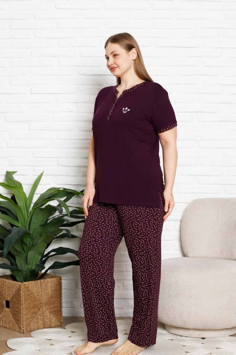 Nakışlı%20Kadın%20Pijama%20Takımı%20-%20Büyük%20Beden%20Kısa%20Kol%20Likralı%20Bambu%20Viskon%20%202838KYB