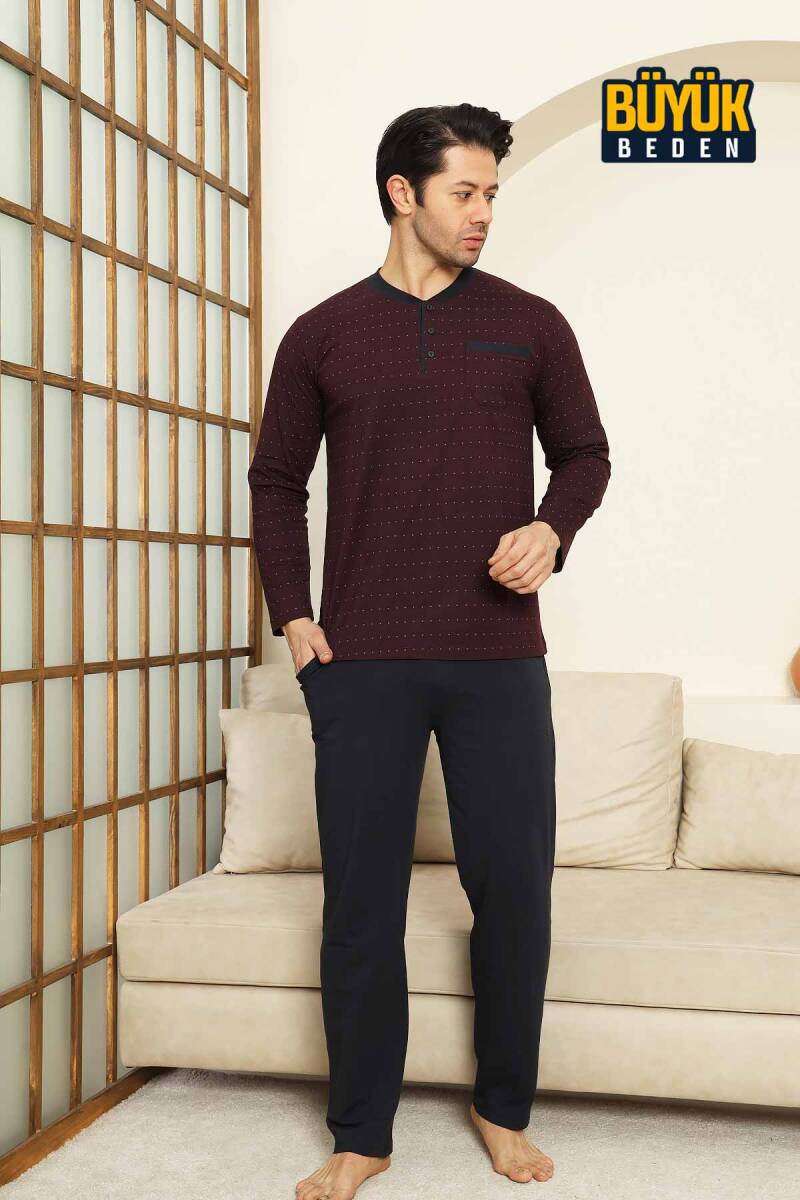 Mini%20Puantiyeli%20Erkek%20Pijama%20Takımı%20-%20Bordo%20%20Büyük%20Beden%20Uzun%20Kollu%20Likralı%20Penye%201213UYB