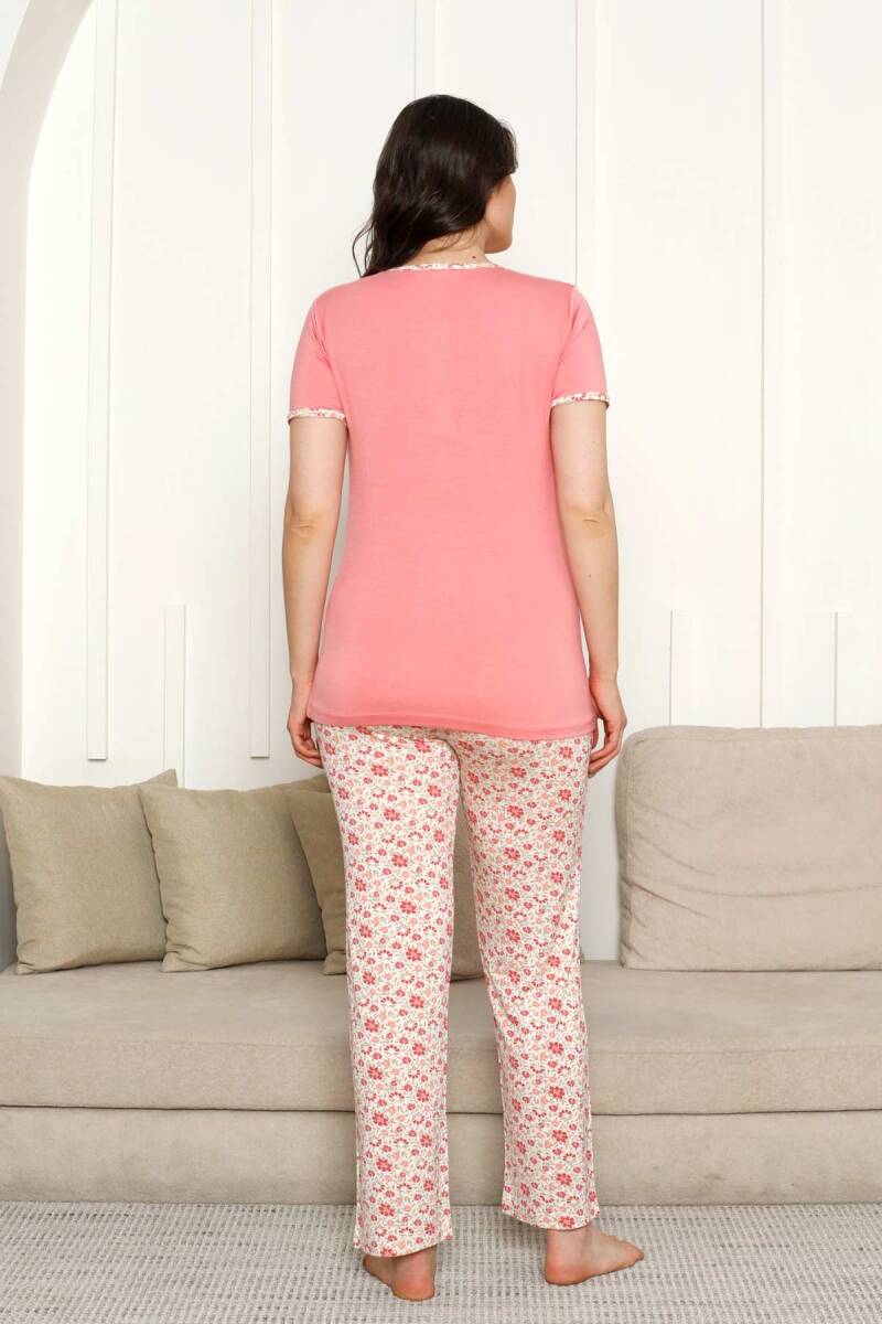 Bayan%20Pijama%20Takımı%20-%20Somon%20Çiçek%20Desen%20Kısa%20Kol%20Likralı%20Viskon%202846KY