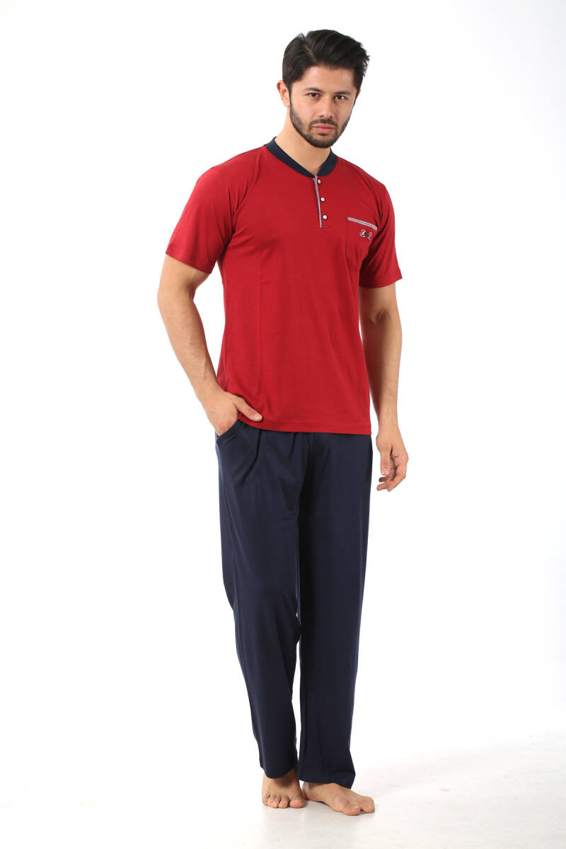 Erkek Pijama Takımı - Bordo Arma Nakışlı Likralı Kısa Kollu Penye 1194KY