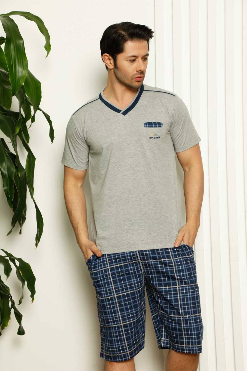 Gri Ekoseli Şortlu Erkek Pijama Takımı 1167ŞT