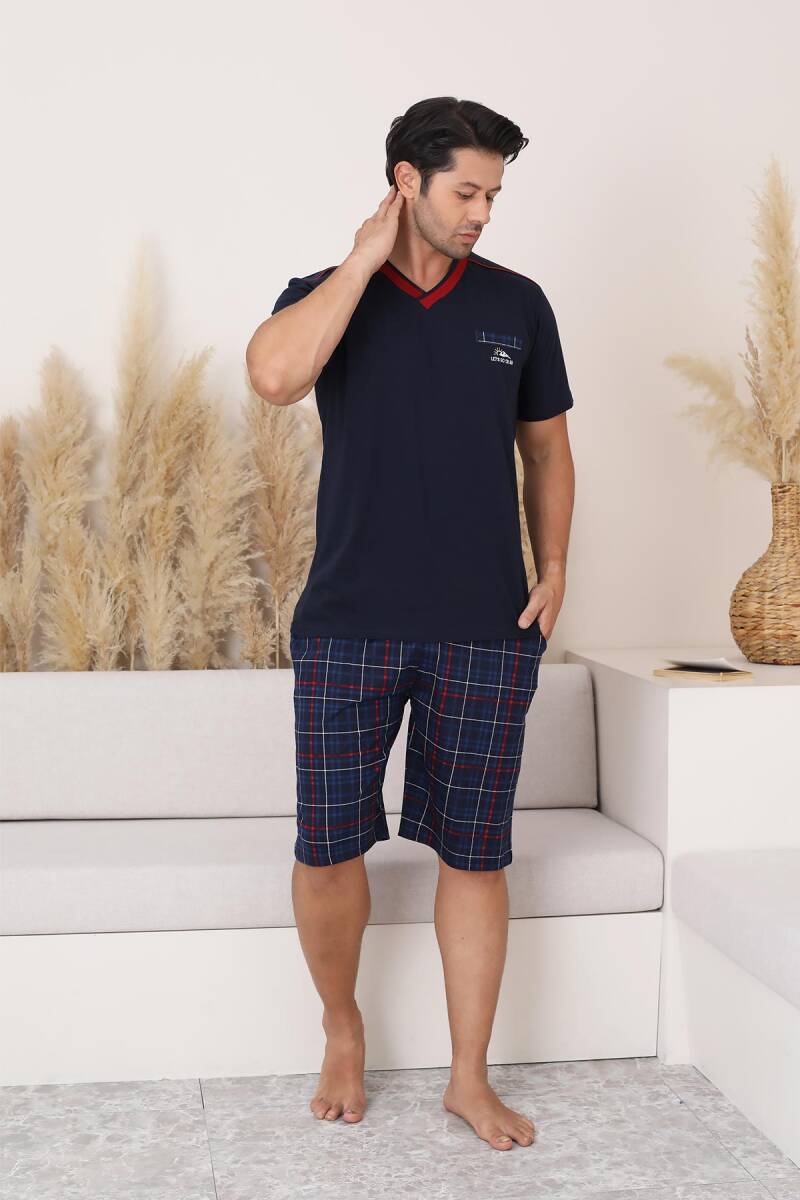 Lacivert Ekoseli Şortlu Erkek Pijama Takımı 1167ŞT