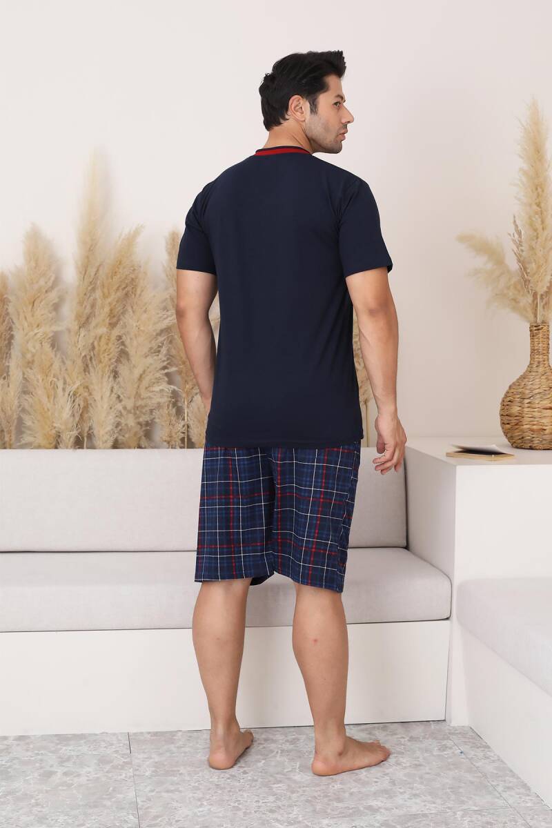 Lacivert Ekoseli Şortlu Erkek Pijama Takımı 1167ŞT
