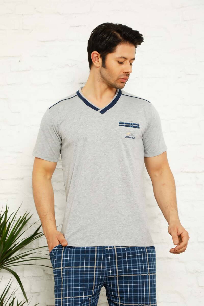 Gri Ekoseli Bermuda Erkek Pijama Takımı 1167B