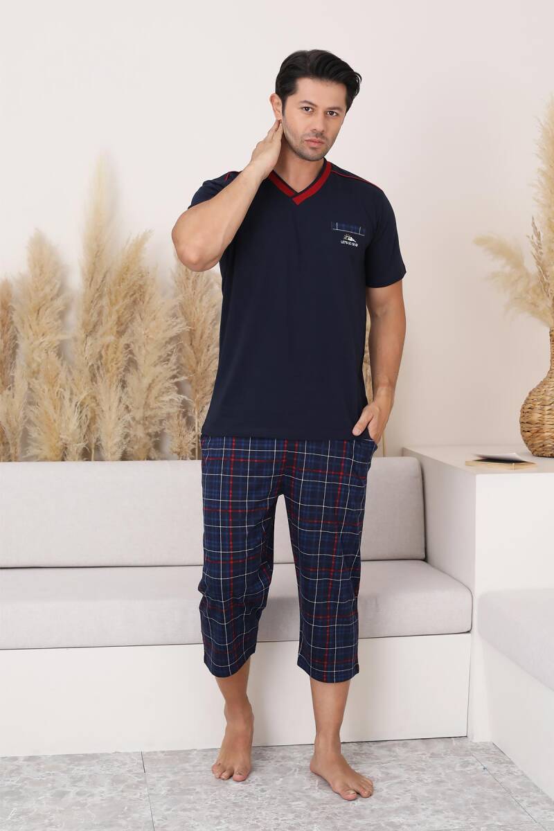 Lacivert Ekoseli Bermuda Erkek Pijama Takımı 1167B