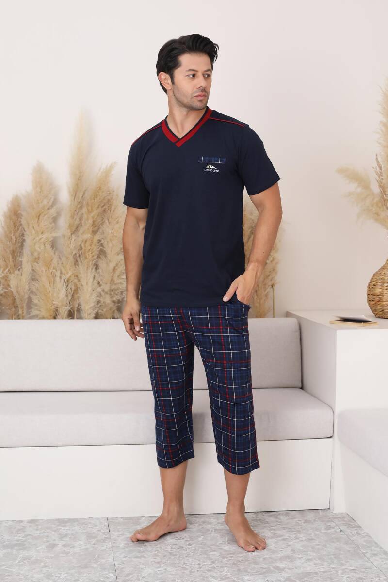 Lacivert Ekoseli Bermuda Erkek Pijama Takımı 1167B