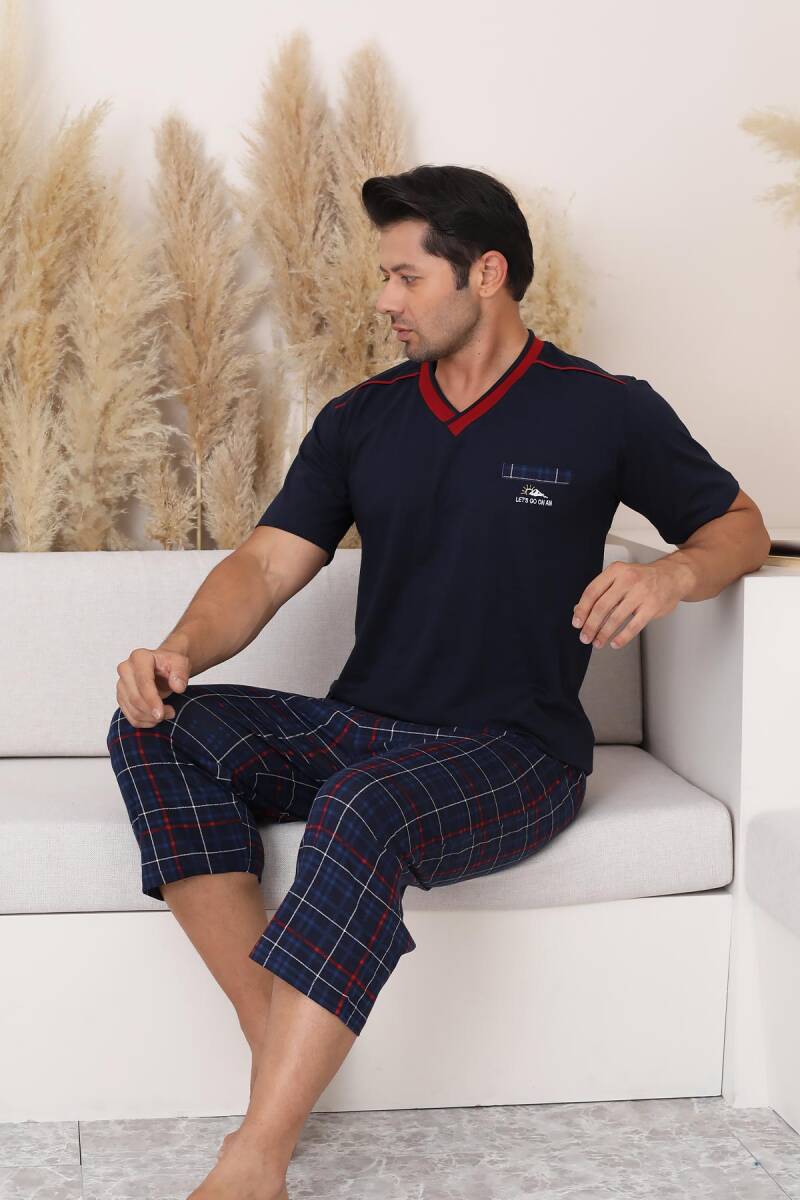 Lacivert Ekoseli Bermuda Erkek Pijama Takımı 1167B