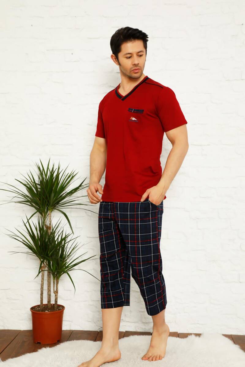 Bordo Ekoseli Bermuda Erkek Pijama Takımı 1167B