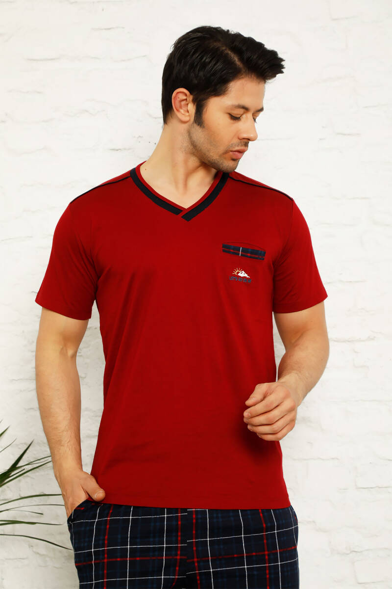 Bordo Ekoseli Bermuda Erkek Pijama Takımı 1167B