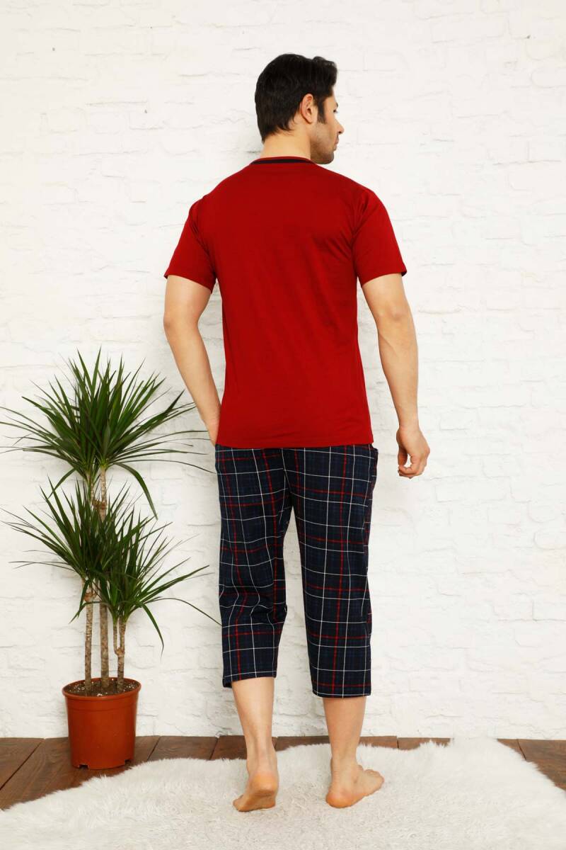 Bordo Ekoseli Bermuda Erkek Pijama Takımı 1167B